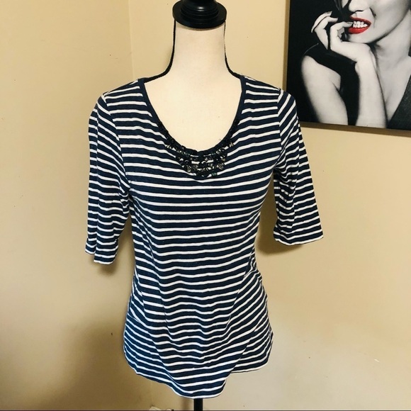 J. Crew Tops - J. Crew Jeweled Striped Tee